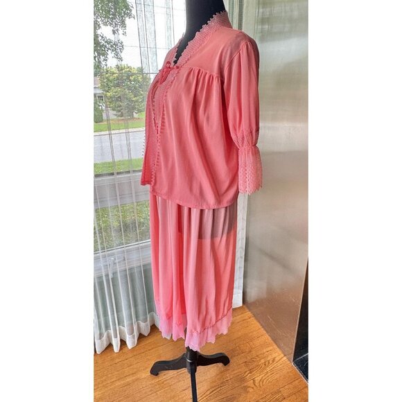 Vintage 1960s lingerie set, peach/coral pastel, negligee & peignoir, 2 pieces - Picture 6 of 10